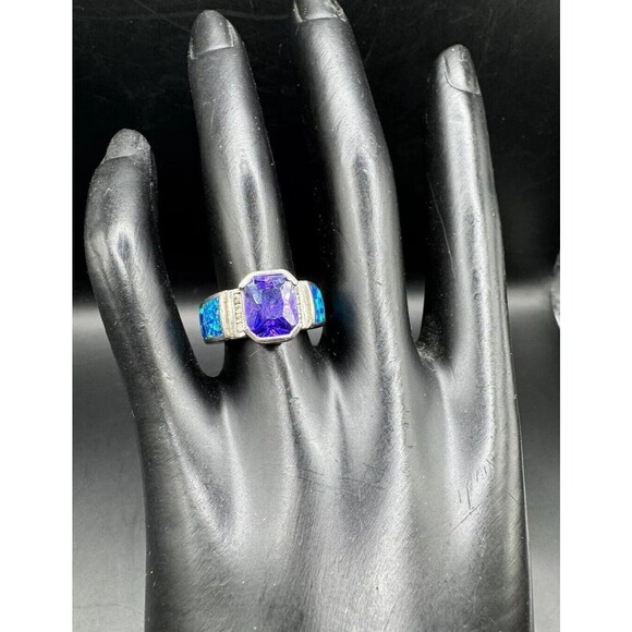 Sterling 925 Ring Amethyst Fire Opal Size 7 Signed Cubic Zirconia February BDay - Picture 1 of 10
